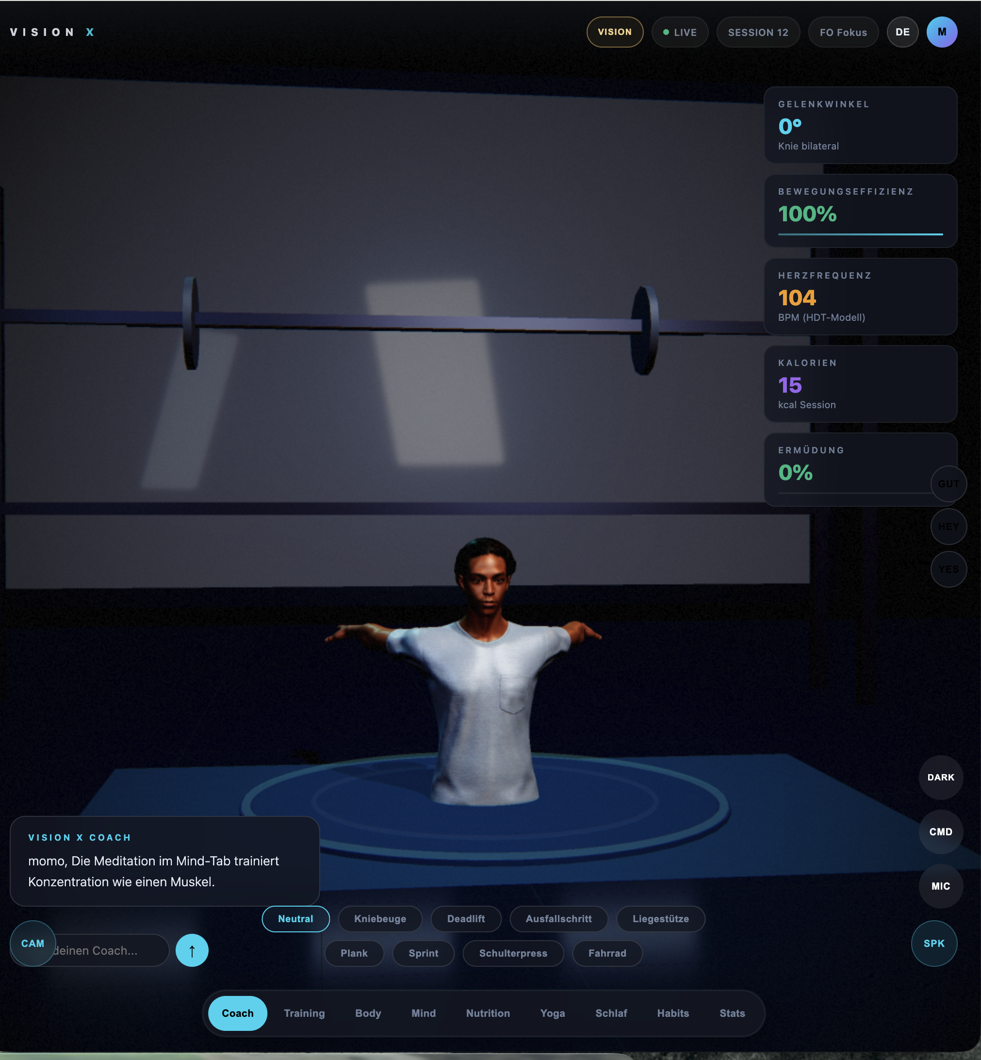 VISION X Live Coaching Screen